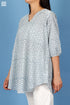Slub Cotton Rose Top With Geometric Block Print