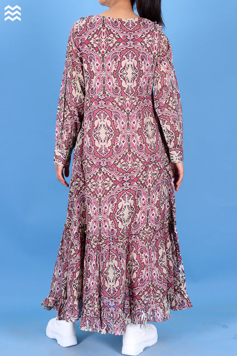 Mulmul Cotton Ingles Dress In Graphic Print
