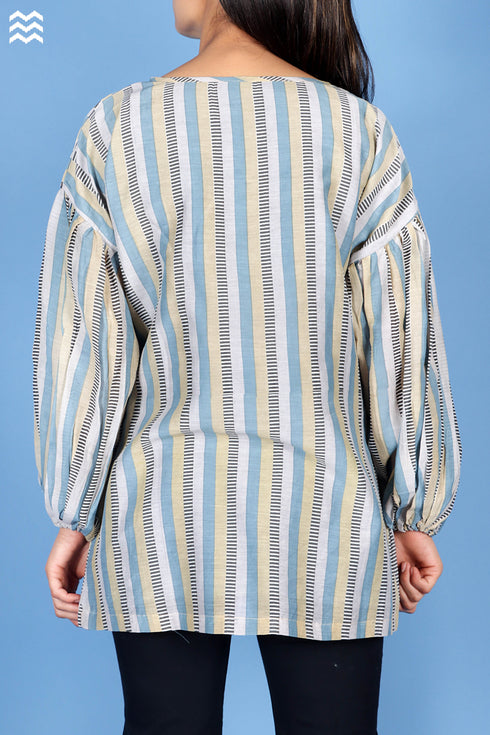 Cotton Silk Stanley Top In Striped Print