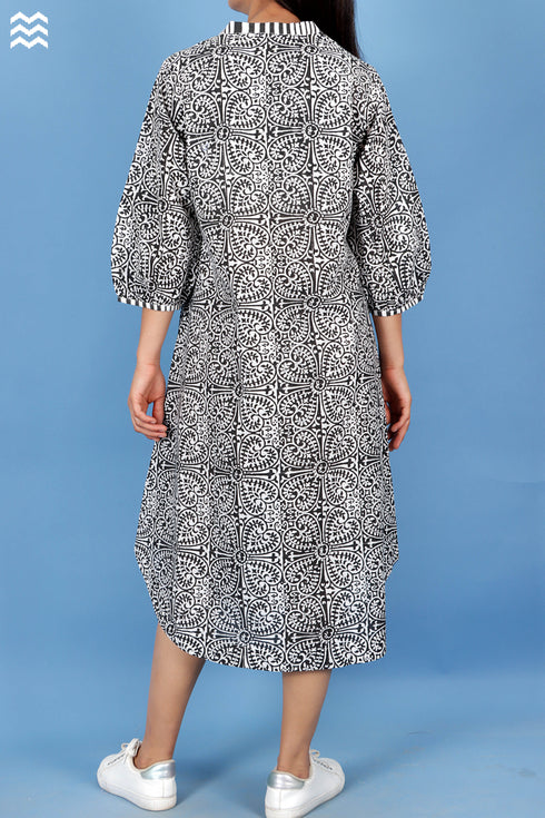 Cotton Slub Classic V-neck Top In Floral Block Print
