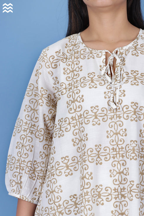 Slub Cotton Sheiba Top In Graphic Block Print