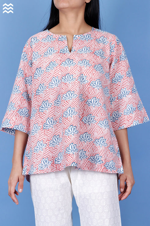 Slub Cotton Annabelle Top In Graphic Block Print