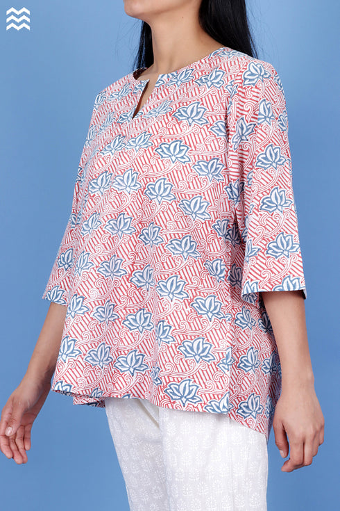 Slub Cotton Annabelle Top In Graphic Block Print