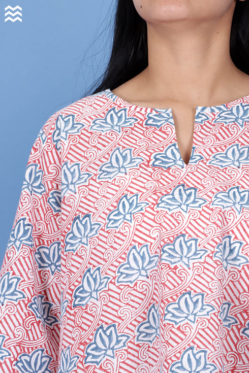 Slub Cotton Annabelle Top In Graphic Block Print