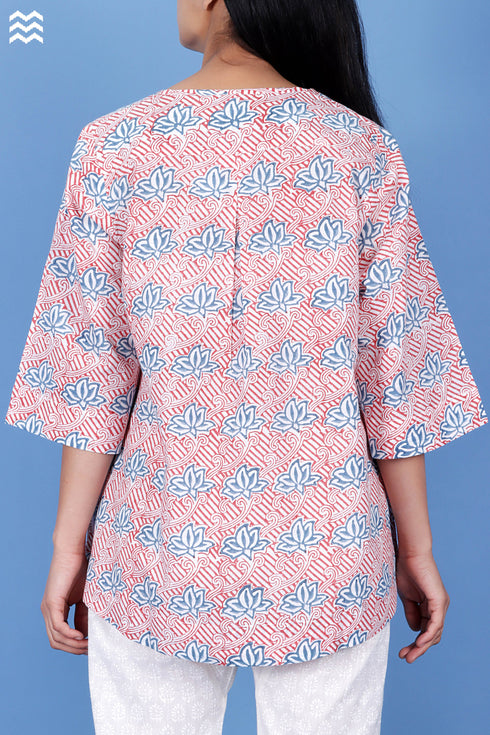 Slub Cotton Annabelle Top In Graphic Block Print