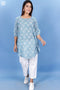 Mulmul Cotton Long Rose Top With Floral Block Print