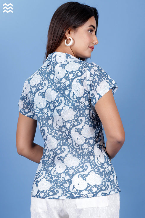 Mulmul Cotton Dolly Top In Floral Block Print