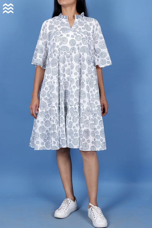 Mulmul Cotton Runway Lizard Dress In Graphic Block Print