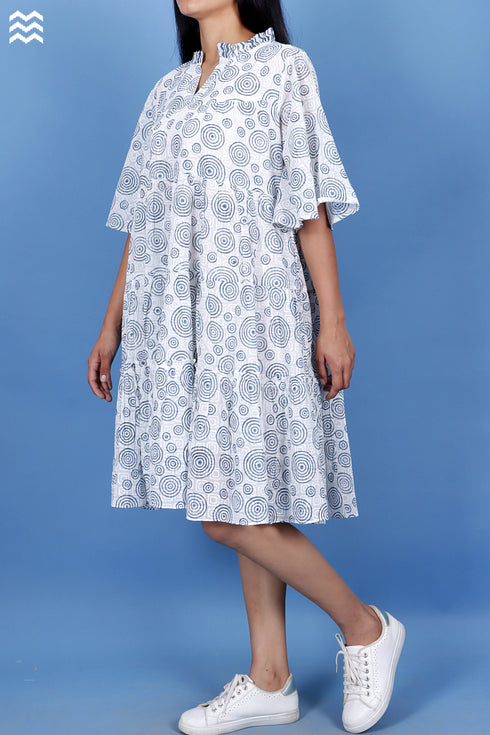 Mulmul Cotton Runway Lizard Dress In Graphic Block Print