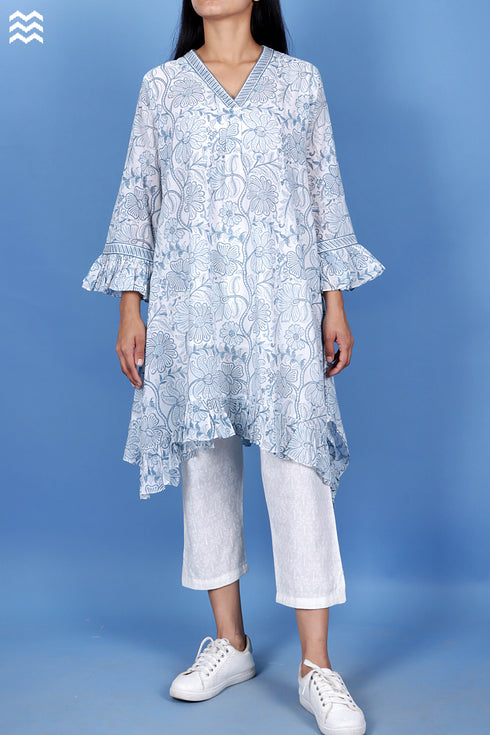 Mulmul Cotton Goat Top In Floral Block Print