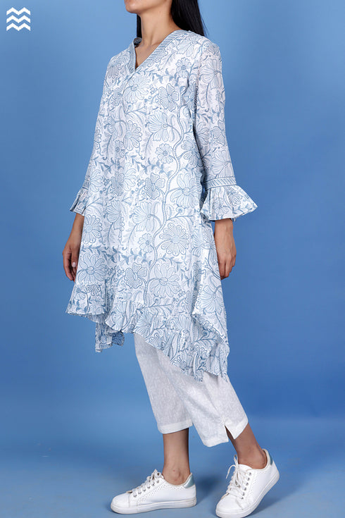 Mulmul Cotton Goat Top In Floral Block Print
