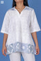 Slub Cotton Lacoste Top In White Block Print