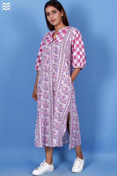 Slub Cotton Joplin Dress In Assorted Block Print