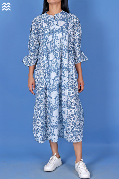 Slub Cotton Centre Joplin Dress In Assorted Block Print
