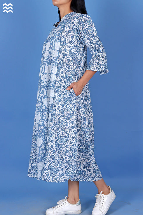 Slub Cotton Centre Joplin Dress In Assorted Block Print