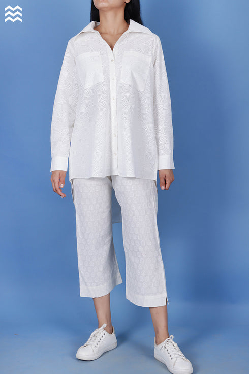 Slub Cotton Classic Shirt In White Block Print