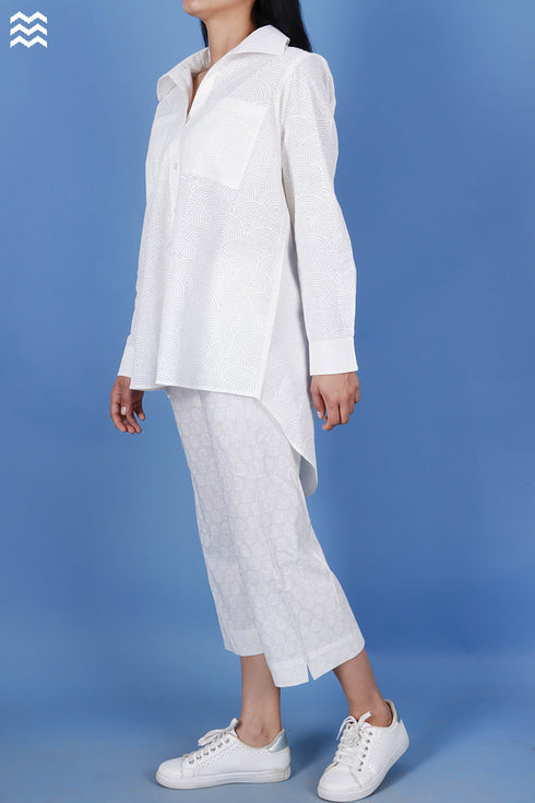 Slub Cotton Classic Shirt In White Block Print