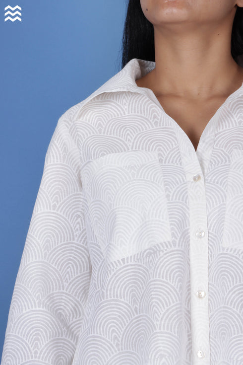 Slub Cotton Classic Shirt In White Block Print