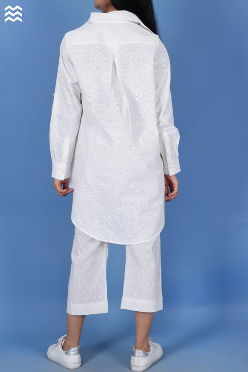Slub Cotton Classic Shirt In White Block Print
