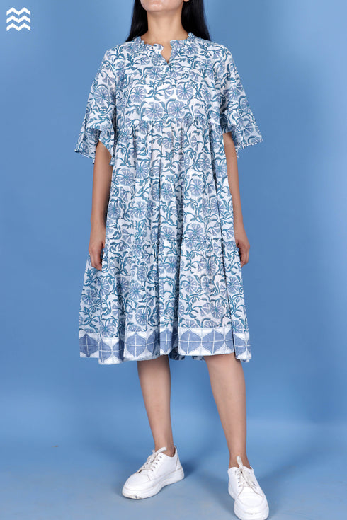 Mulmul Cotton Runaway Dress In Floral Block Print
