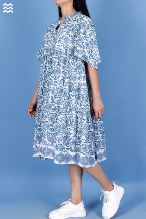 Mulmul Cotton Runaway Dress In Floral Block Print