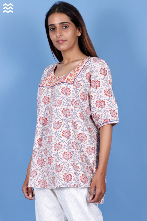 Rayon Yoke Top In Assorted Block Print