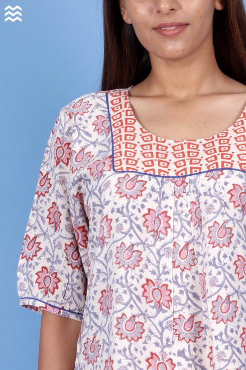 Rayon Yoke Top In Assorted Block Print