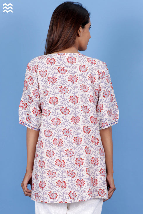 Rayon Yoke Top In Assorted Block Print