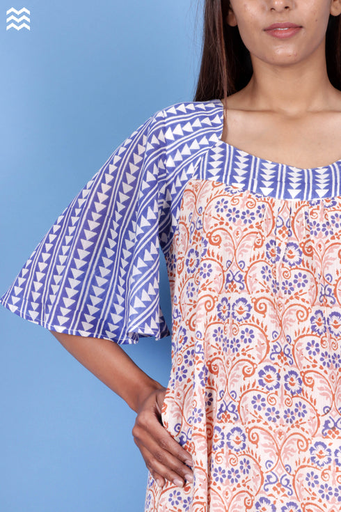 Crepe Cotton Bubble Top In Assorted Block Print