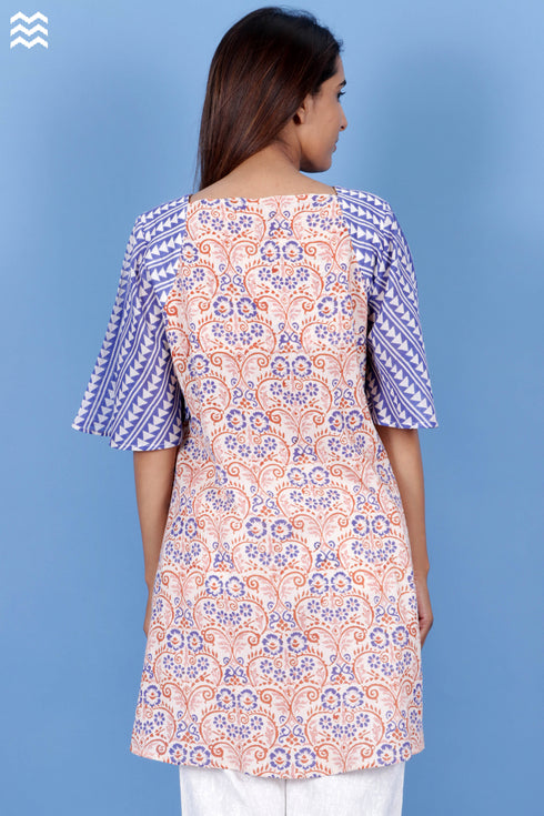 Crepe Cotton Bubble Top In Assorted Block Print