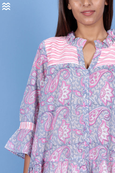 Mulmul Cotton Betty Top In Paisley Block Print
