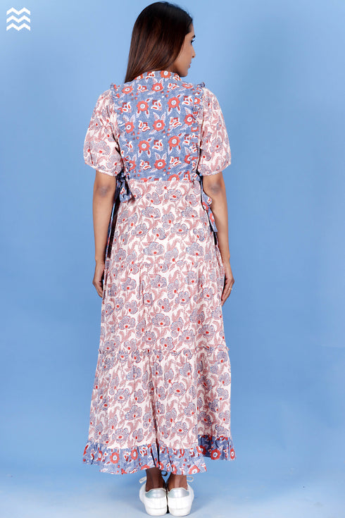 Crepe Cotton Betsy Dress In Floral Block Print