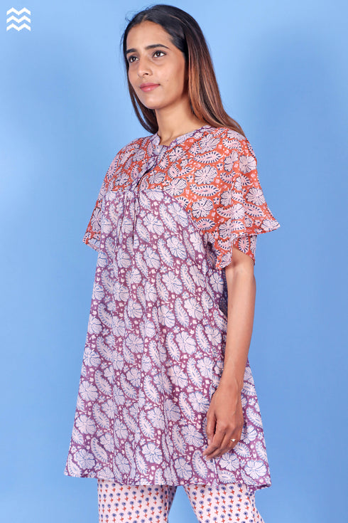 Crepe Cotton Butterfly Top In Paisley Block Print