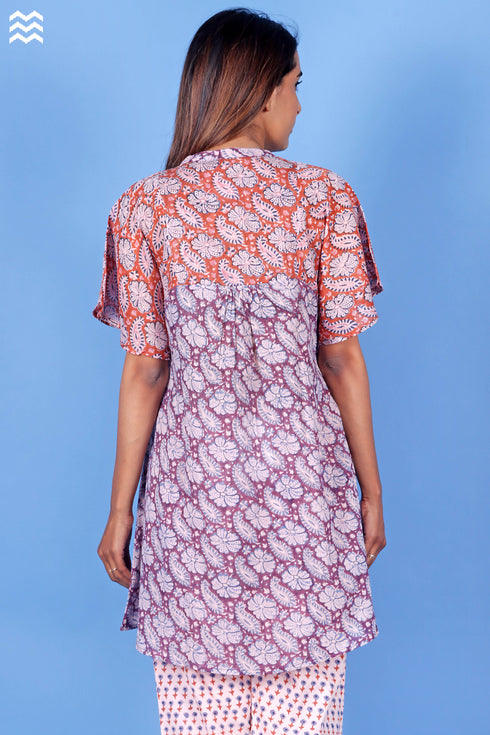 Crepe Cotton Butterfly Top In Paisley Block Print