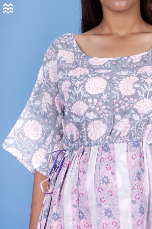 Mulmul Cotton Layered Dress In Floral Block Print