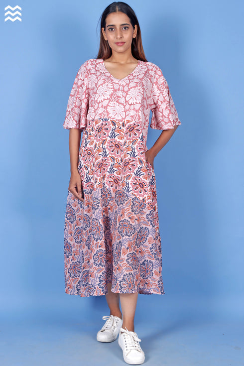 Harlequin Dress In Floral Block Print