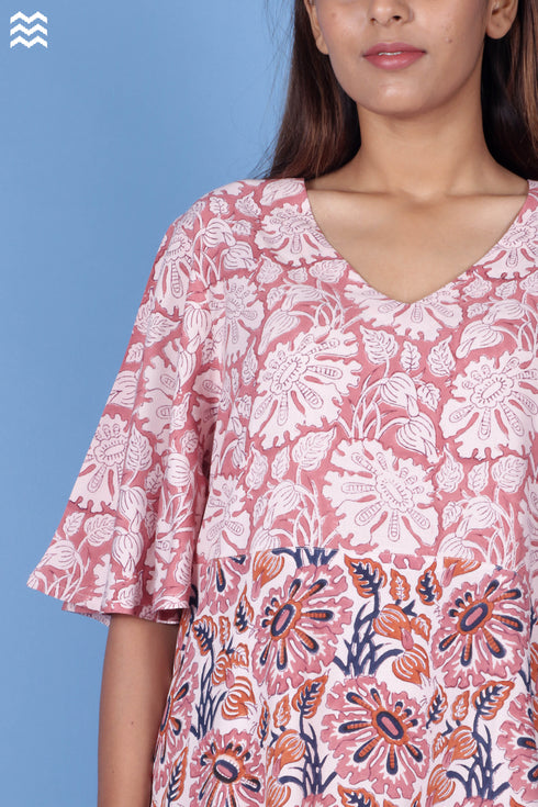 Harlequin Dress In Floral Block Print