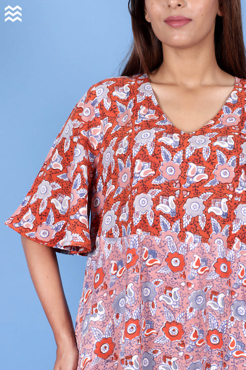 Harlequin Dress In Floral Block Print