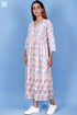 Cotton Layered Dress In Floral Block Print