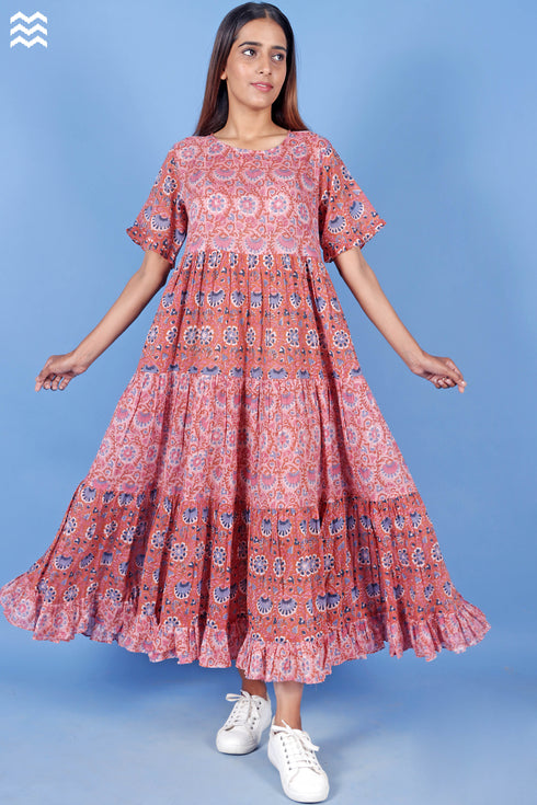 Mulmul Cotton Frou Frou Dress In Assorted Block Print