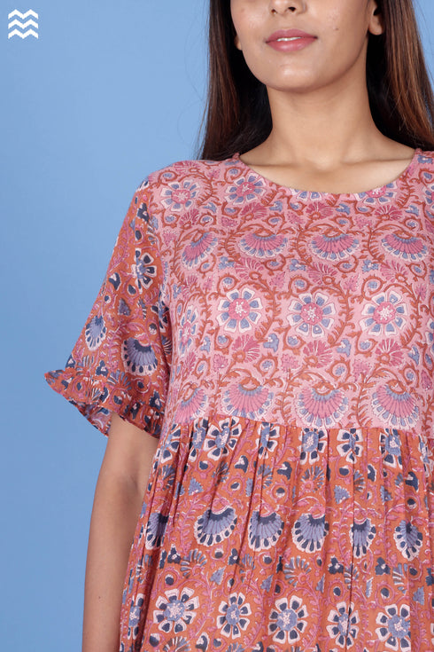 Mulmul Cotton Frou Frou Dress In Assorted Block Print