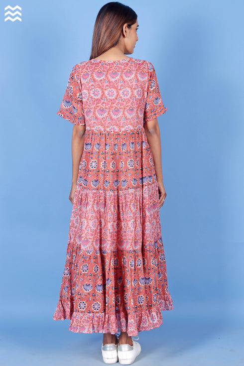 Mulmul Cotton Frou Frou Dress In Assorted Block Print