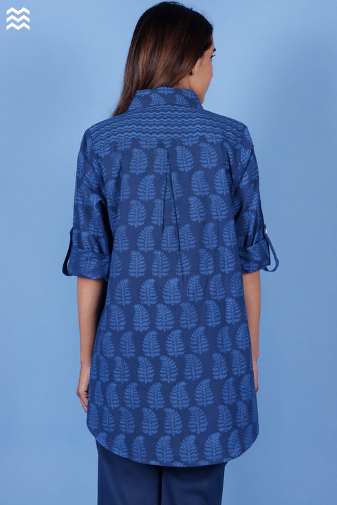 Slub Cotton Button Boyfriend Shirt In Block Print