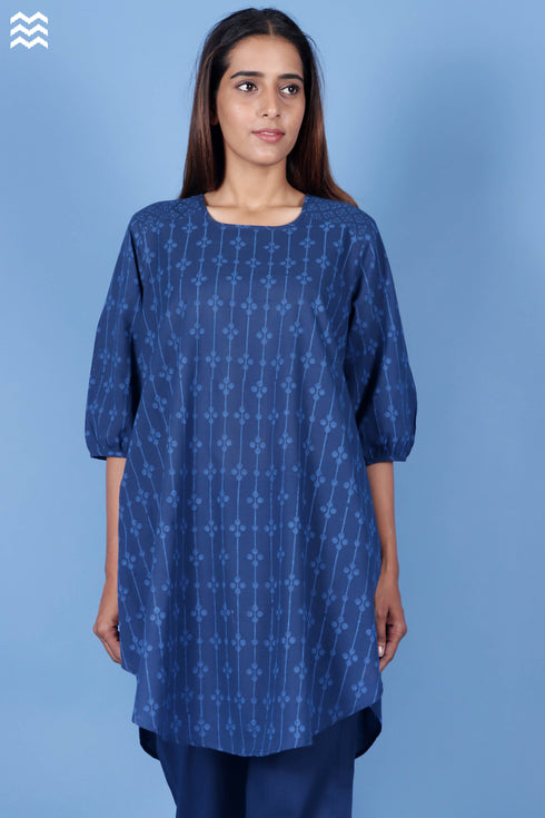 Slub Cotton Rose Top In Block Print