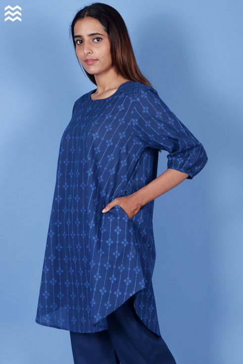 Slub Cotton Rose Top In Block Print