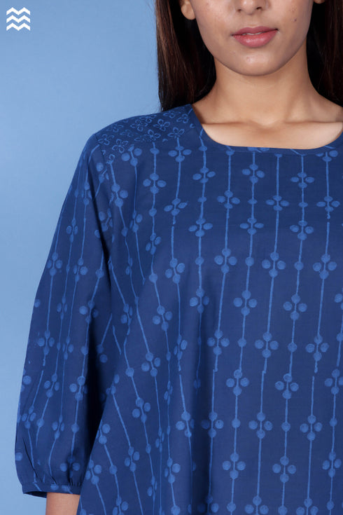 Slub Cotton Rose Top In Block Print