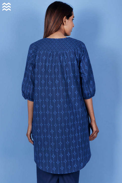 Slub Cotton Rose Top In Block Print