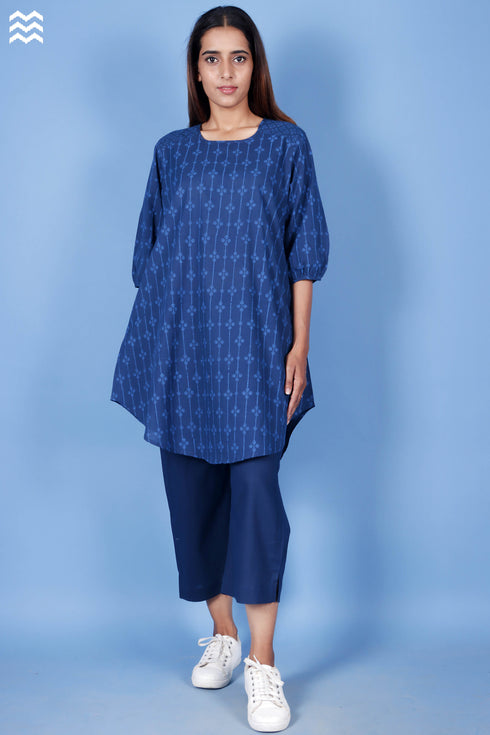 Slub Cotton Rose Top In Block Print