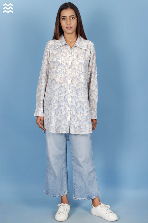 Cotton Silk Boyfriend Shirt In Block Print