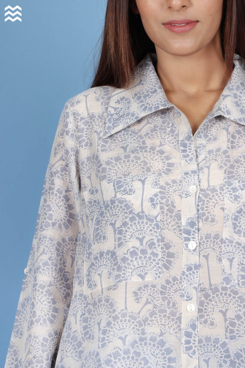 Cotton Silk Boyfriend Shirt In Block Print